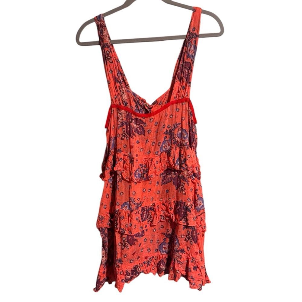 Intamately Free People Sunrise Nightie in Carnation Coral Floral Ruffle Dress - Picture 4 of 7